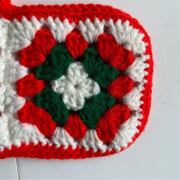 Crocheted Granny Square Christmas Stocking Mom Red Green 19” Long Hand Made EUC - Picture 14 of 16